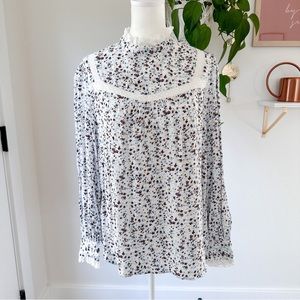Loft floral long sleeve top with lace trim